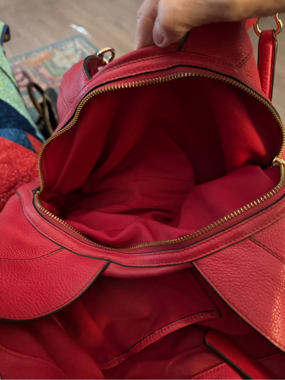 Coach Red Pebble Leather Shoulder Bag with Silver Hardware - Picture 5 of 10
